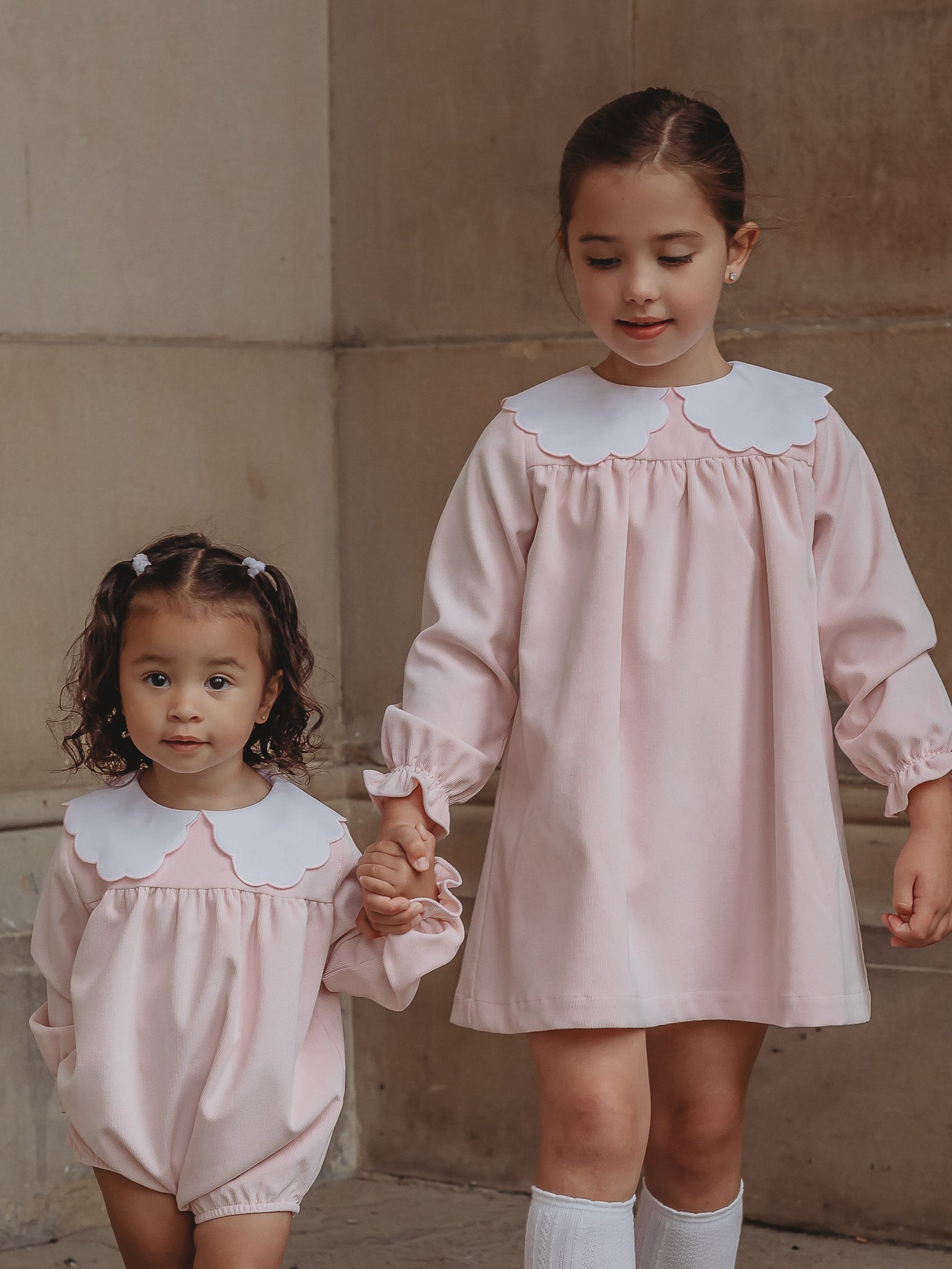 'Kitty' pink scallop collar babycord dress - Rose & Albert