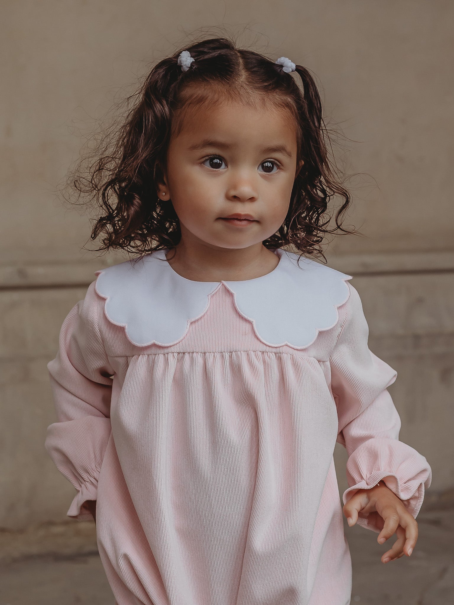 'Matilda' pink babycord scallop collar romper - Rose & Albert