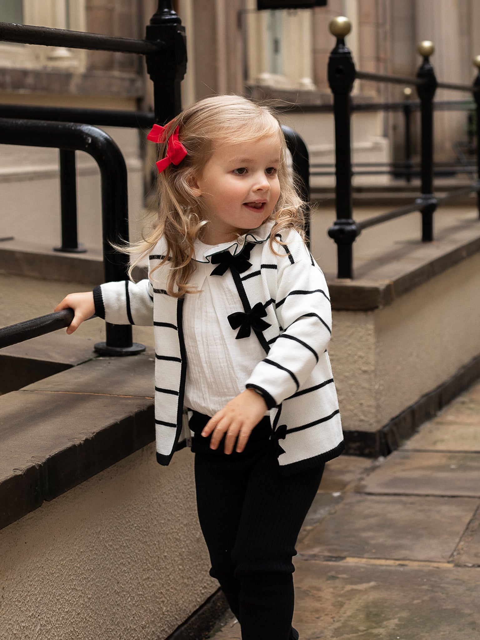 'Coco' Black stripe knitted statement collar suit - Rose & Albert