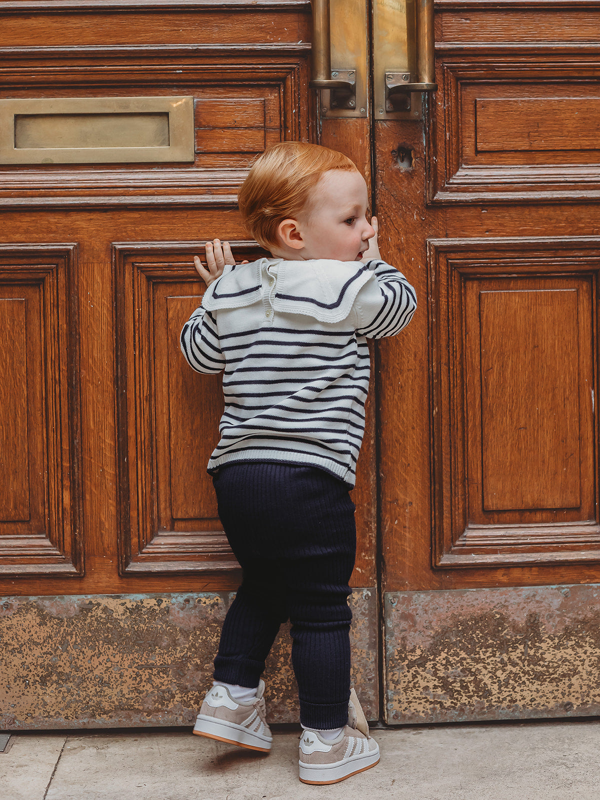 'Alfred' Navy Stripe Sailor Collar top & legging set - Rose & Albert
