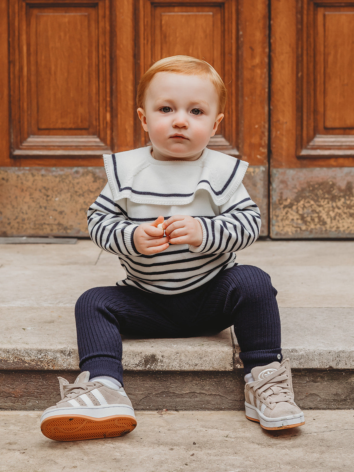 'Alfred' Navy Stripe Sailor Collar top & legging set - Rose & Albert