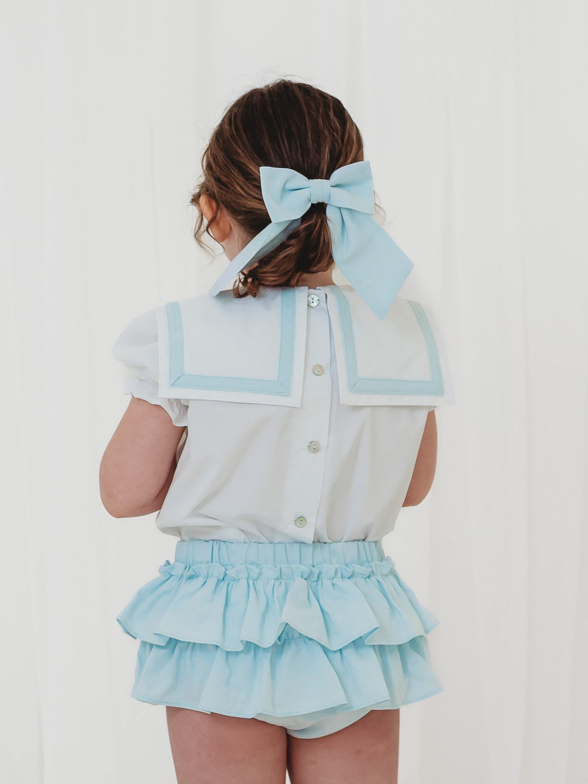 Mint green chambray hair bow - Rose & Albert