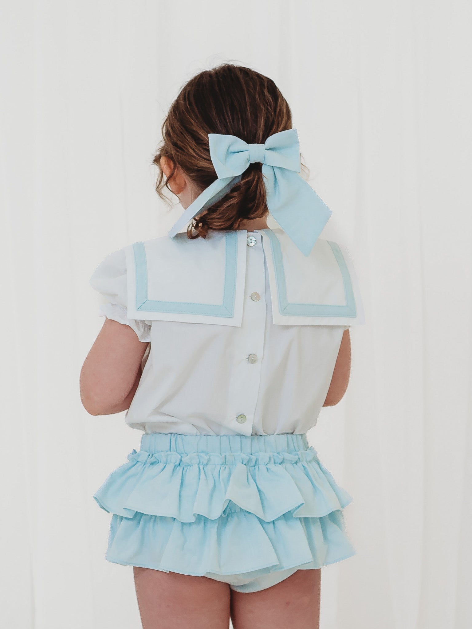 Mint green chambray hair bow - Rose & Albert
