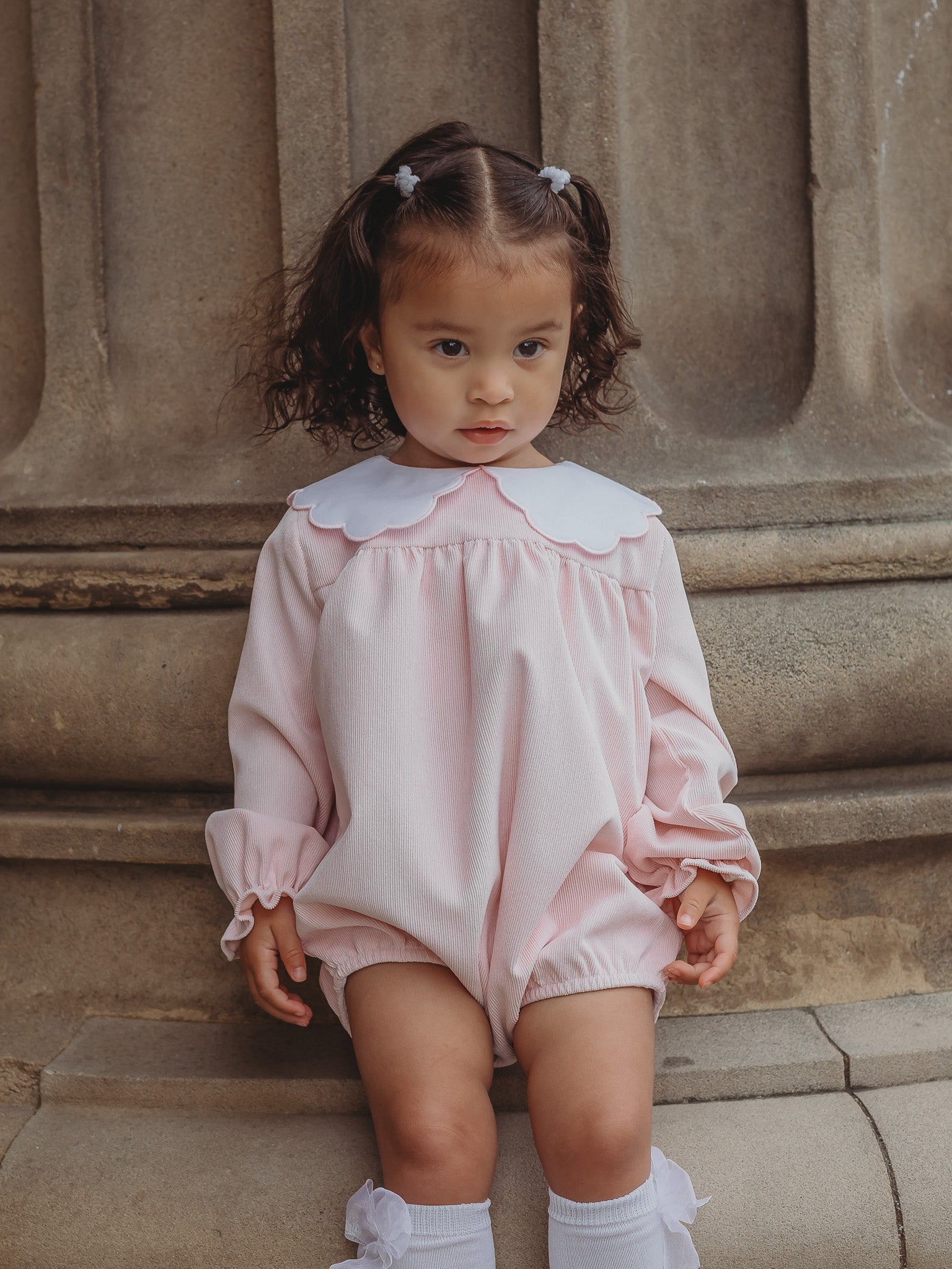 'Matilda' pink babycord scallop collar romper - Rose & Albert