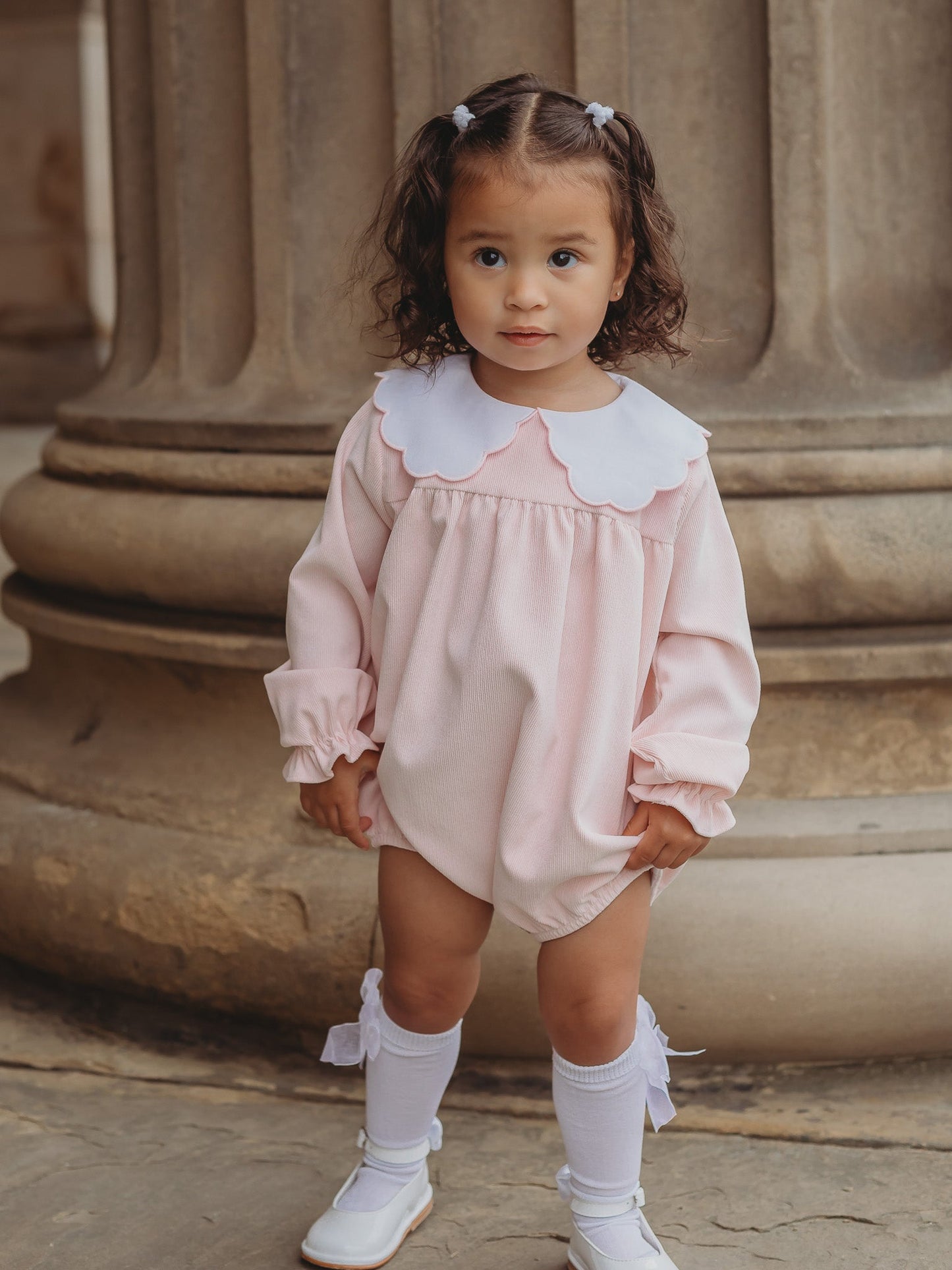 'Matilda' pink babycord scallop collar romper - Rose & Albert