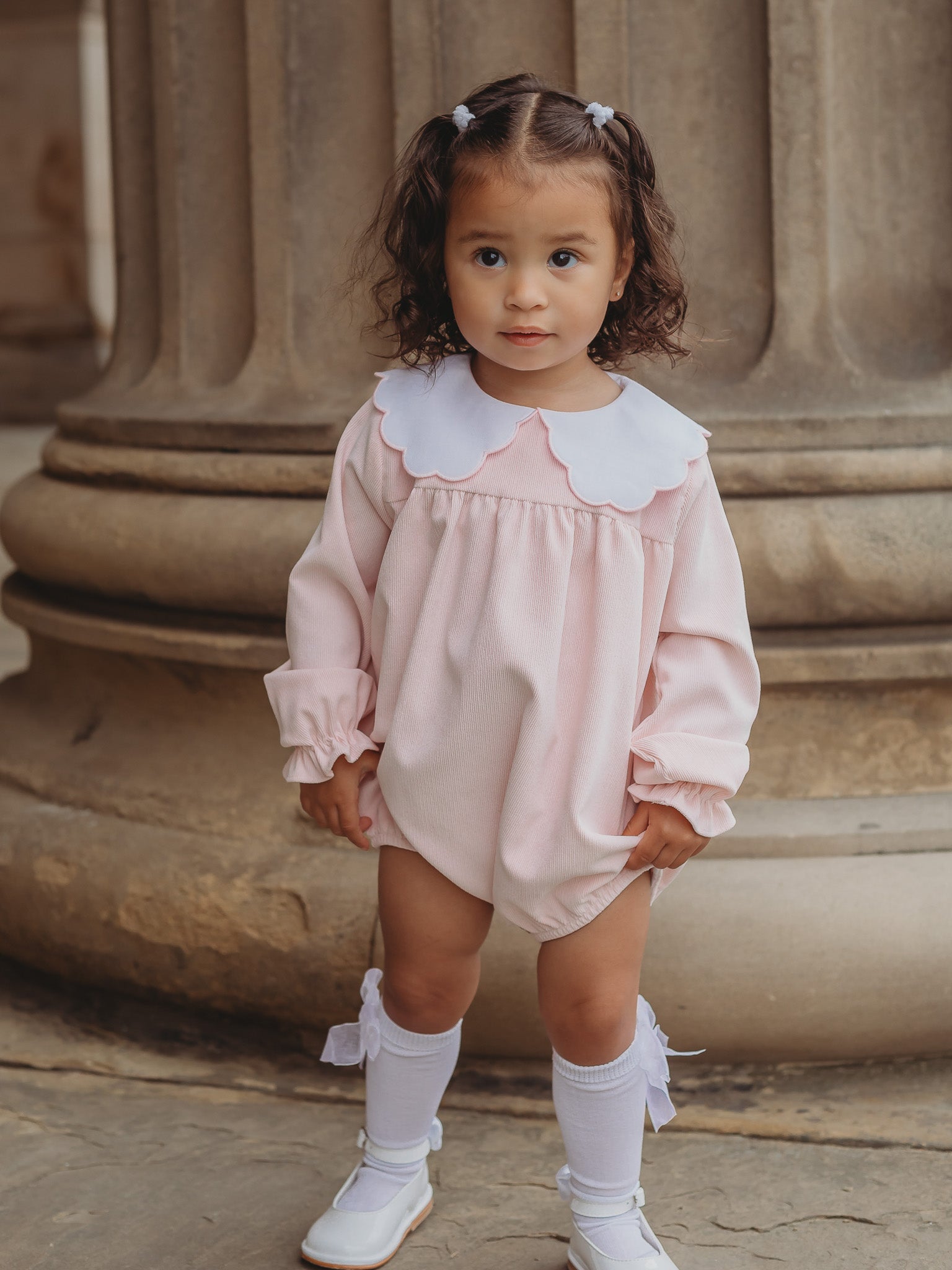 'Matilda' pink babycord scallop collar romper - Rose & Albert