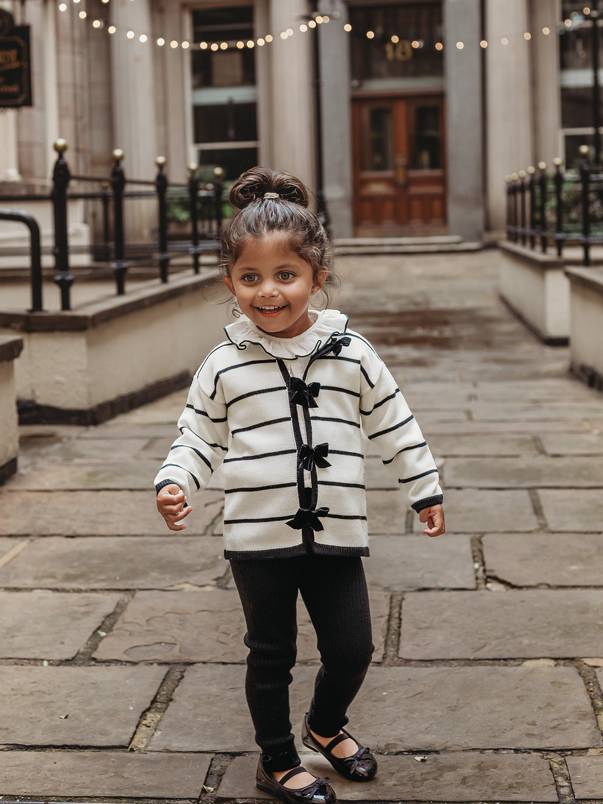 'Coco' Black stripe knitted statement collar suit - Rose & Albert
