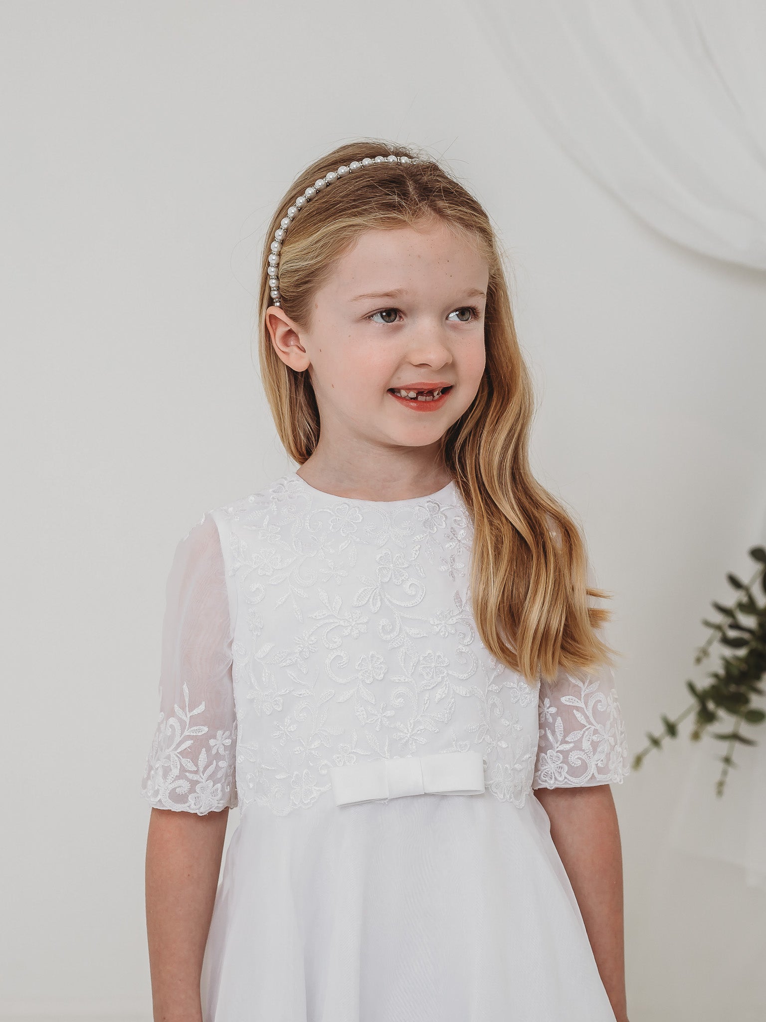 'Ava' White Embroidered Organza Communion Dress - Rose & Albert