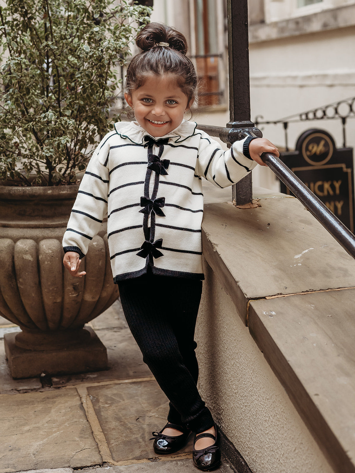 'Coco' Black stripe knitted statement collar suit - Rose & Albert