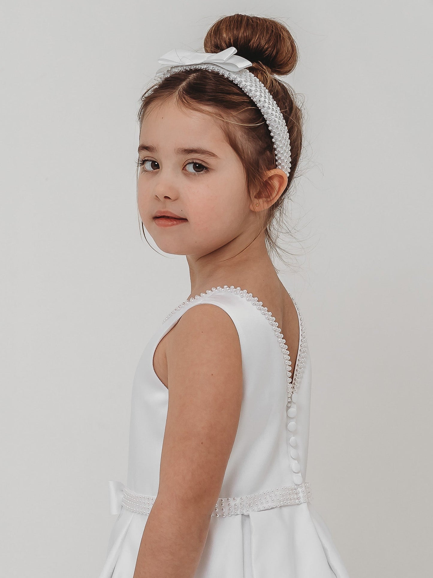 'Delphine' White Pearl Bolero Communion Dress - Rose & Albert