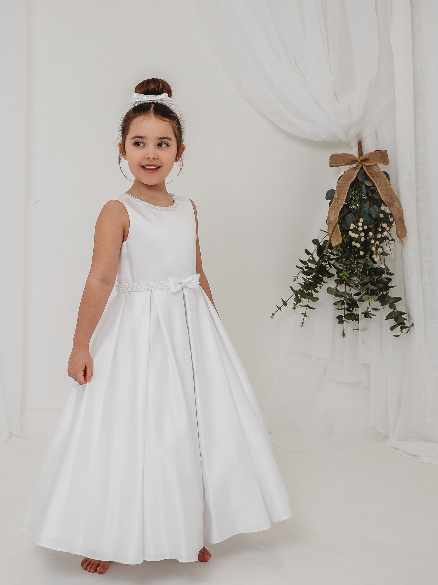 'Delphine' White Pearl Bolero Communion Dress - Rose & Albert