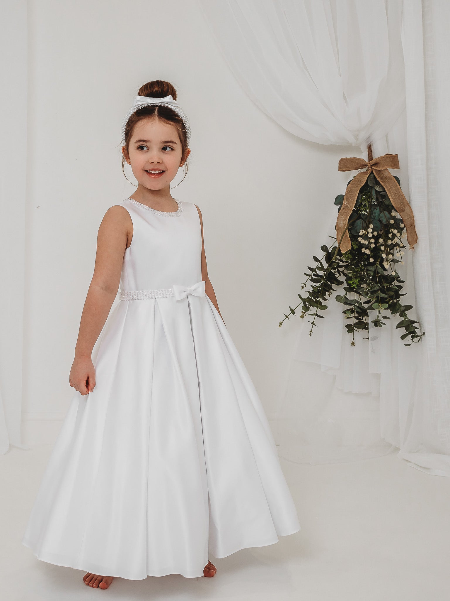'Delphine' White Pearl Bolero Communion Dress - Rose & Albert