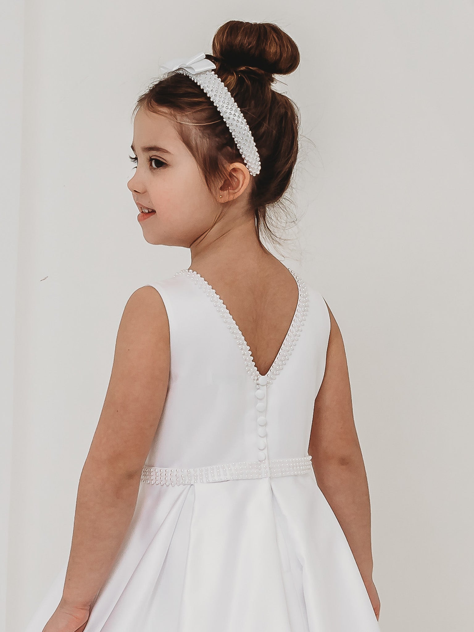 'Delphine' White Pearl Bolero Communion Dress - Rose & Albert