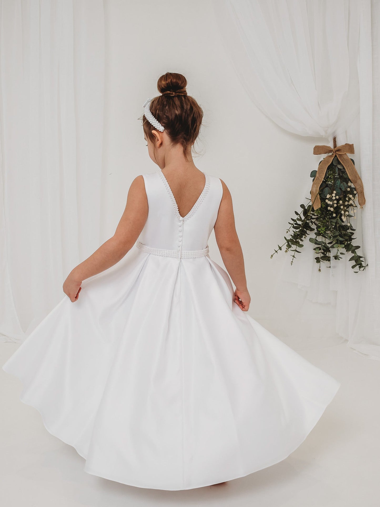 'Delphine' White Pearl Bolero Communion Dress - Rose & Albert