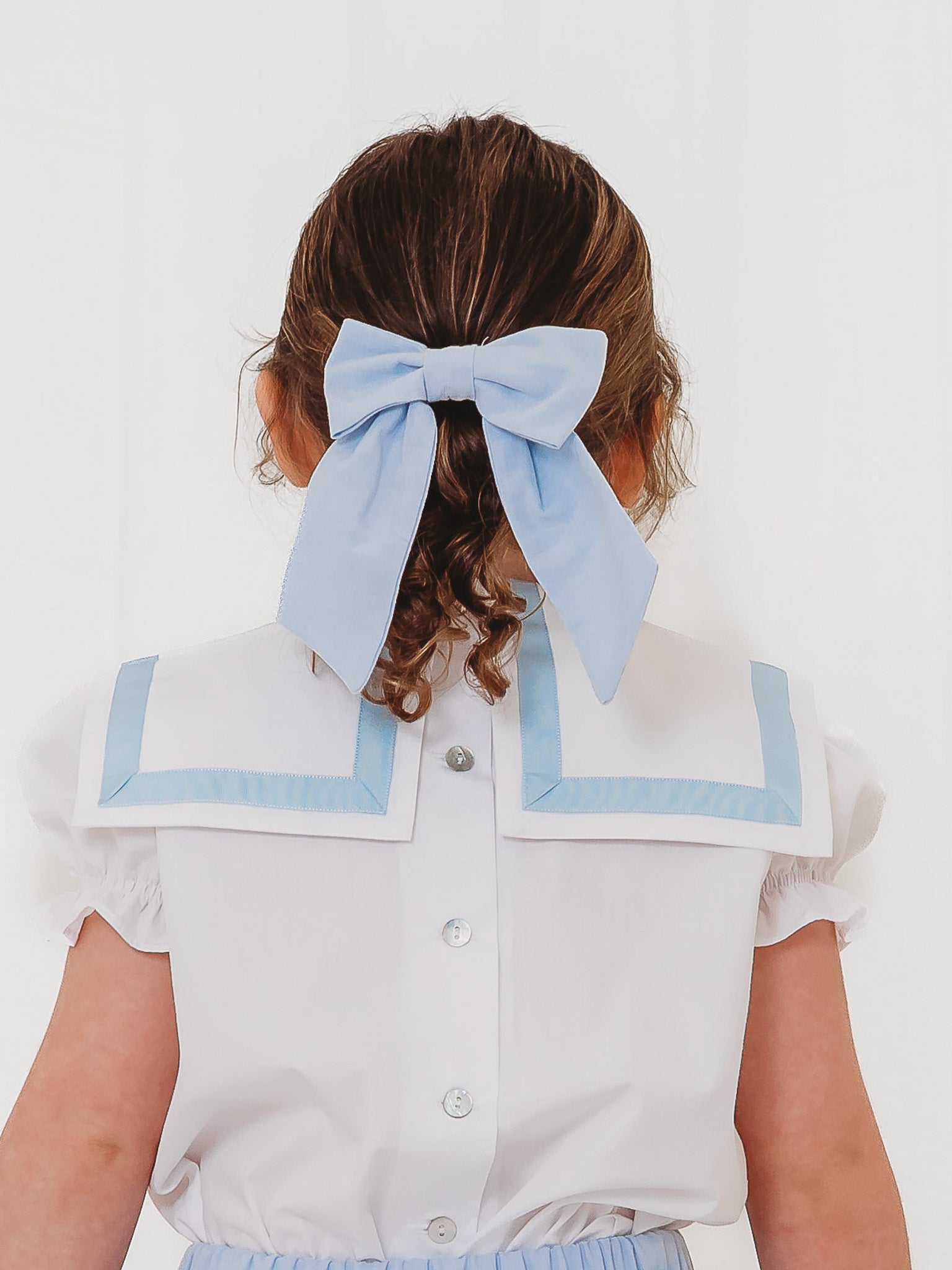 Blue chambray hair bow - Rose & Albert