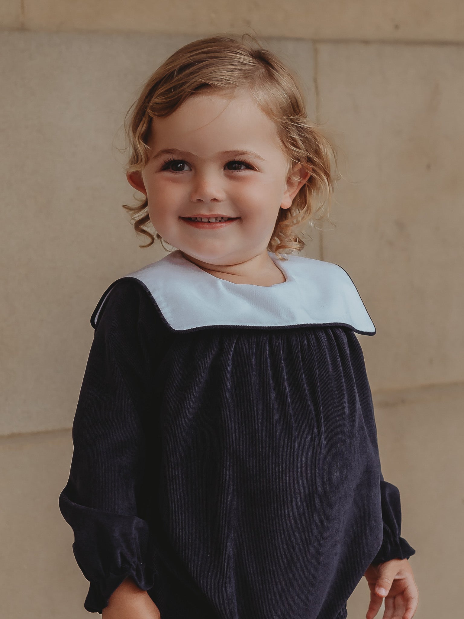 'Samuel' Navy babycord sailor collar romper - Rose & Albert