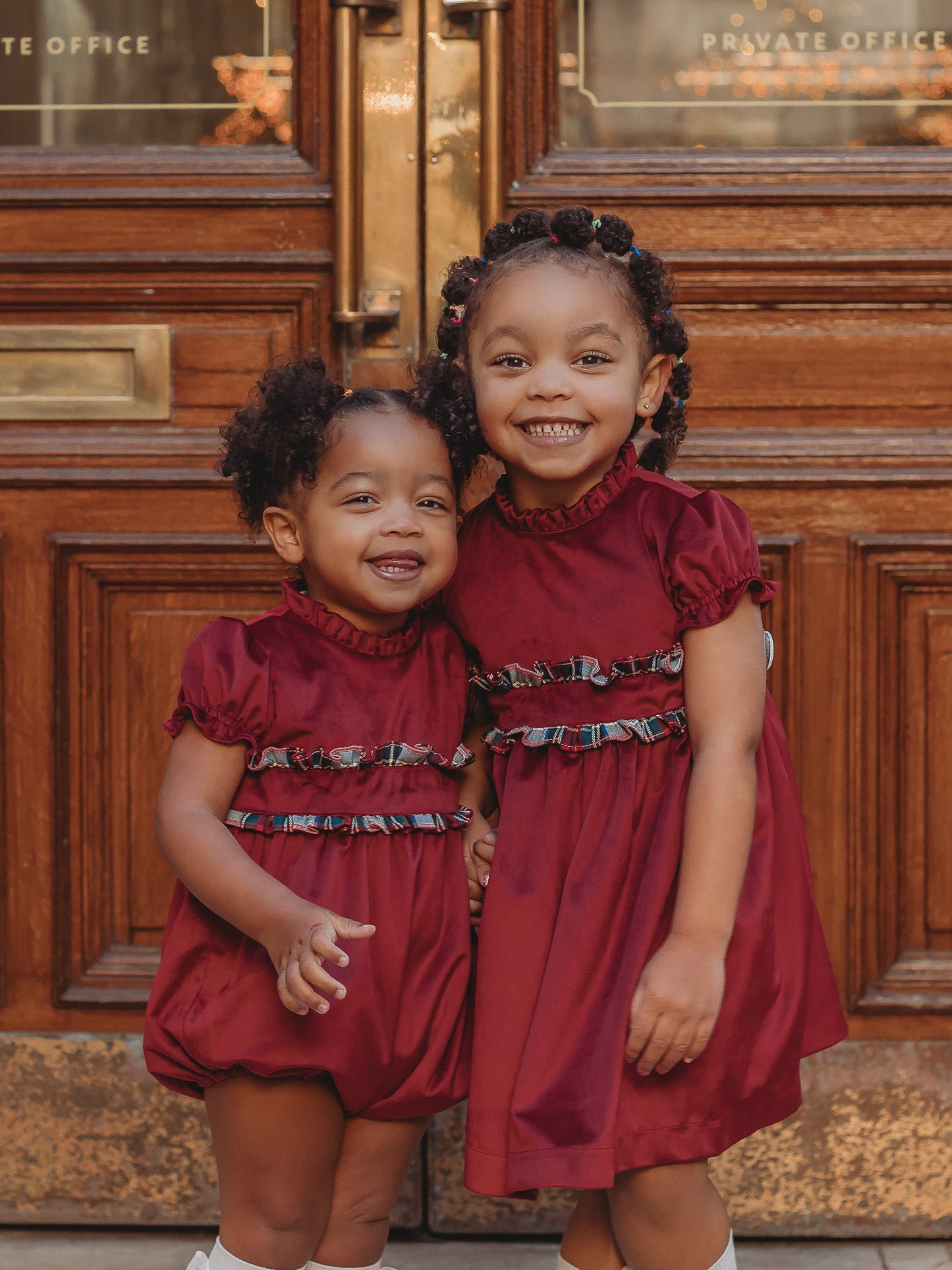 'Ruby' burgundy velvet & tartan romper