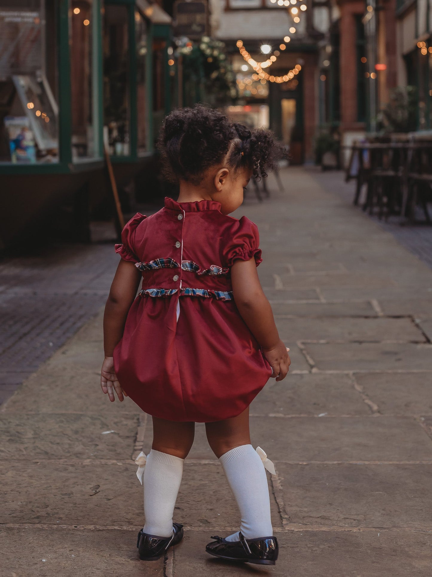 'Ruby' burgundy velvet & tartan romper