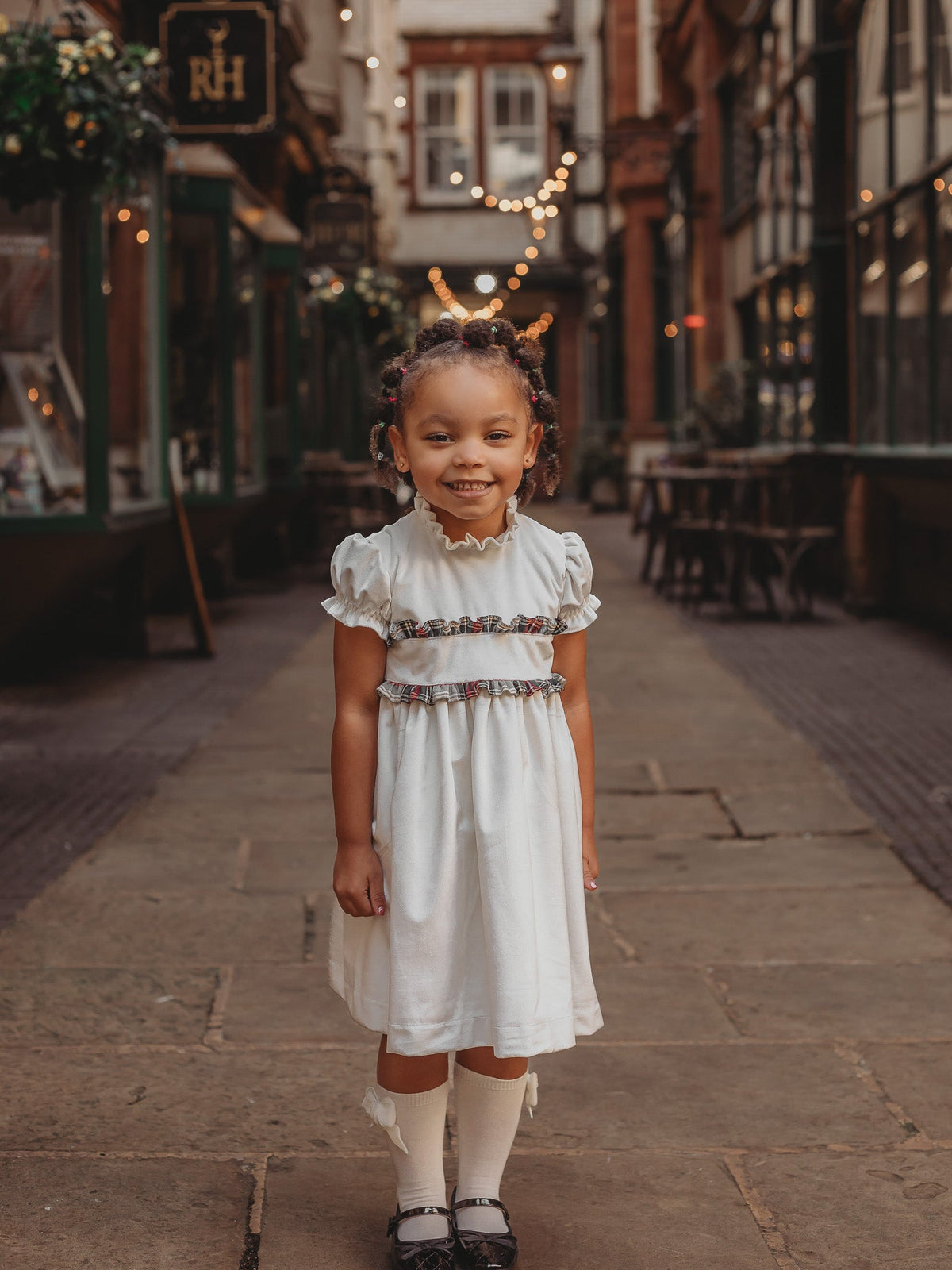 'Angel' ivory velvet & tartan dress - Rose & Albert
