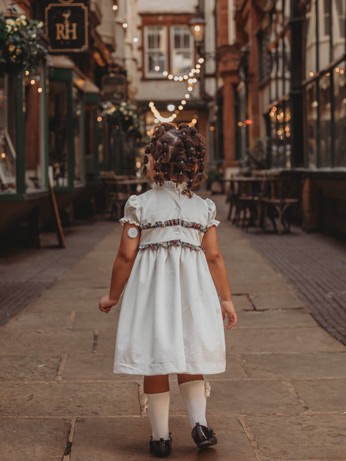 'Angel' ivory velvet & tartan dress - Rose & Albert