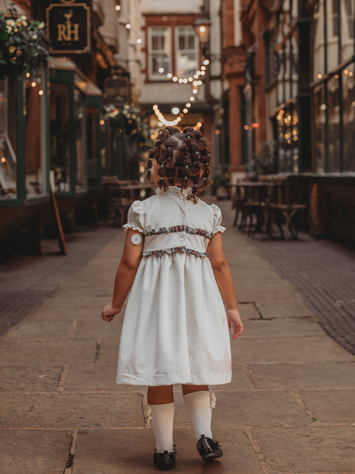 'Angel' ivory velvet & tartan dress - Rose & Albert