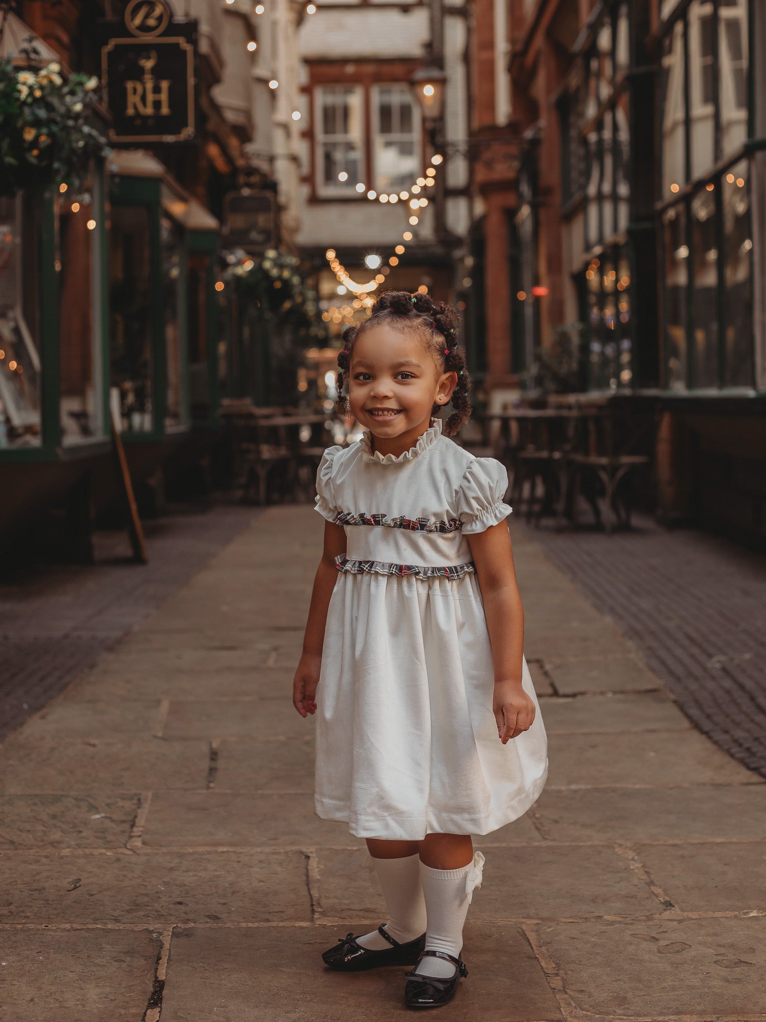 'Angel' ivory velvet & tartan dress - Rose & Albert