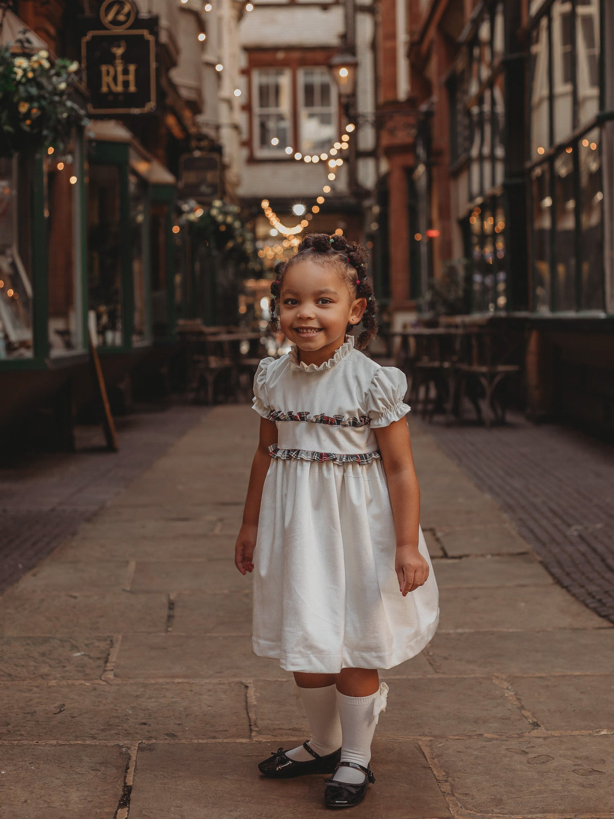 'Angel' ivory velvet & tartan dress - Rose & Albert