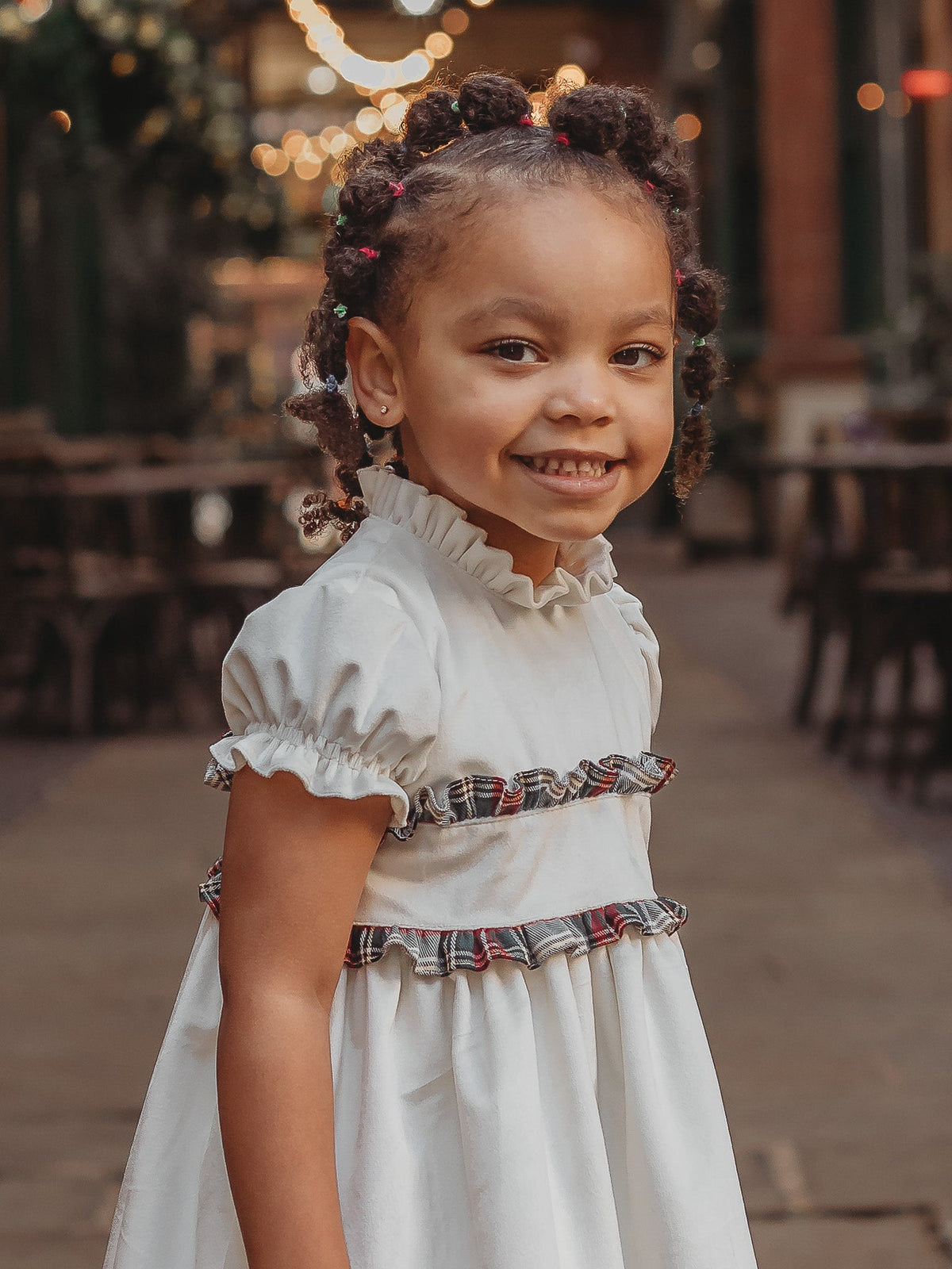 'Angel' ivory velvet & tartan dress - Rose & Albert
