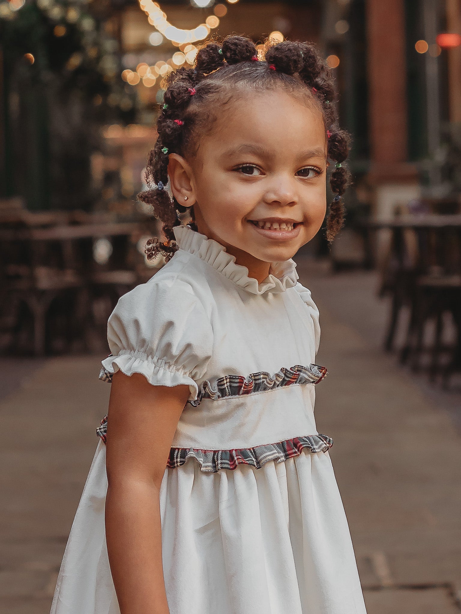 'Angel' ivory velvet & tartan dress - Rose & Albert