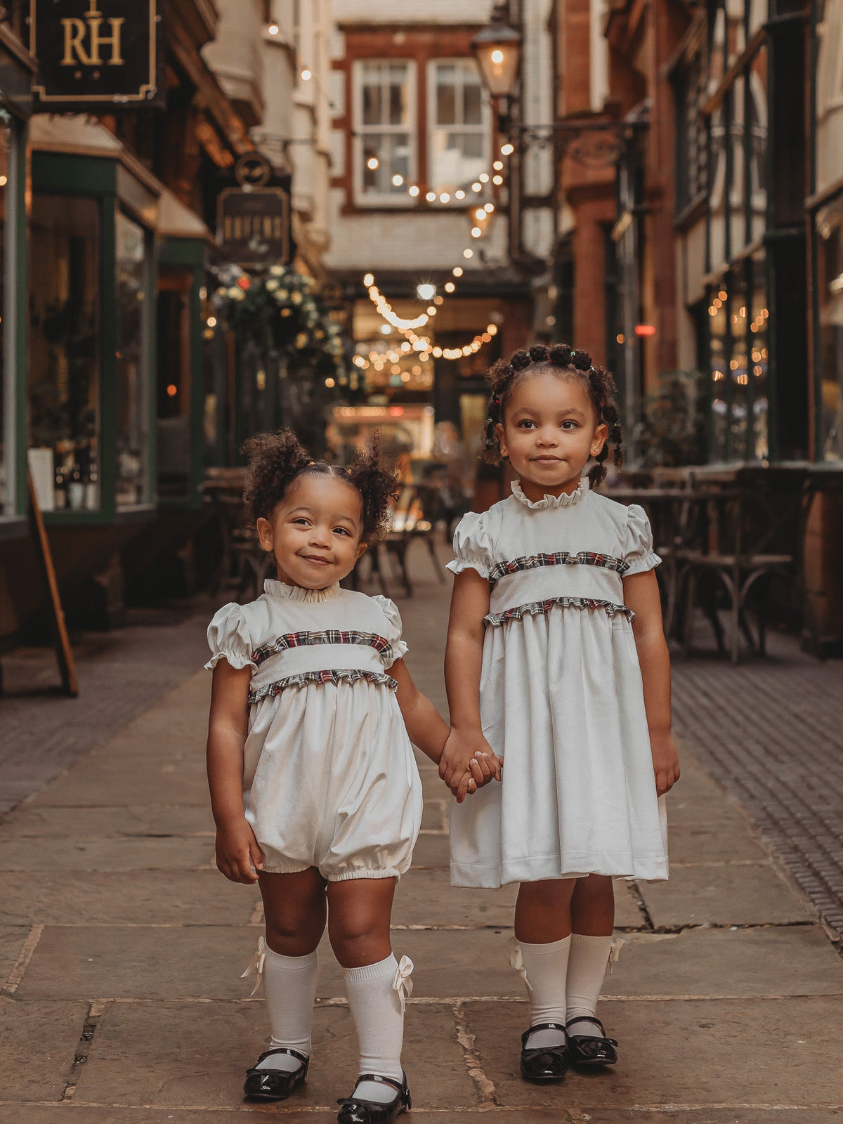 'Angel' ivory velvet & tartan dress - Rose & Albert
