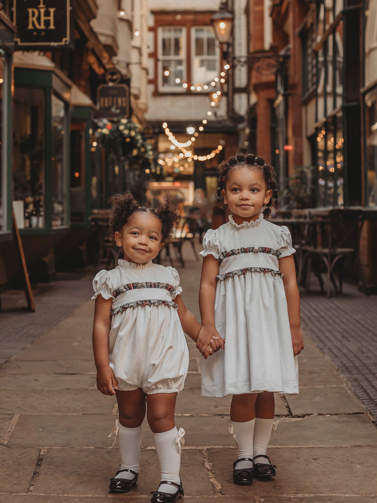 'Angel' ivory velvet & tartan dress - Rose & Albert