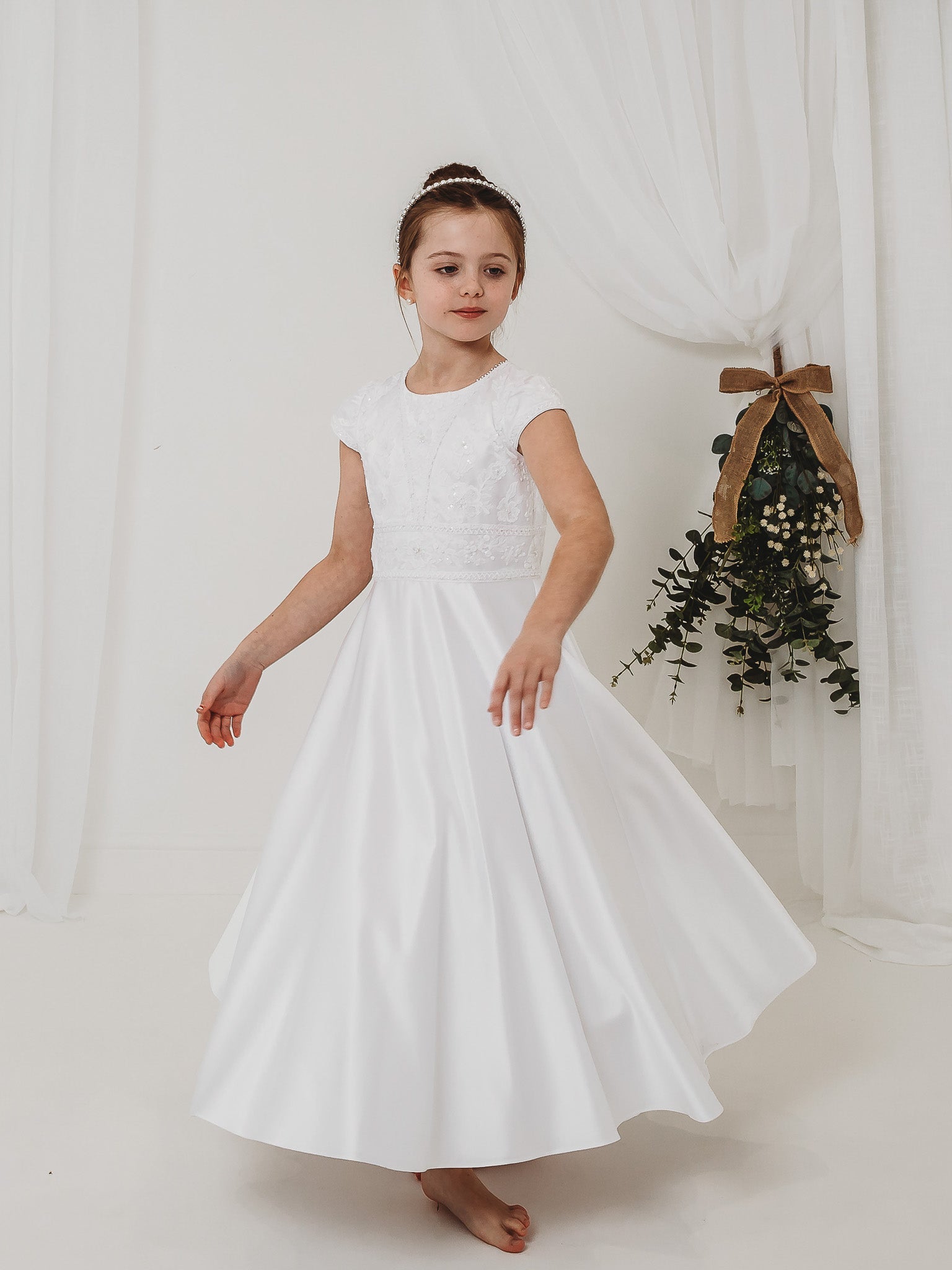 'Hyacinth' White Floral Embellished Communion Dress - Rose & Albert
