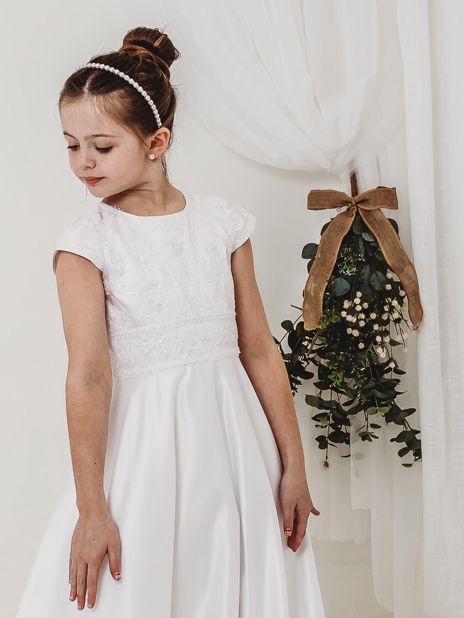 'Hyacinth' White Floral Embellished Communion Dress - Rose & Albert