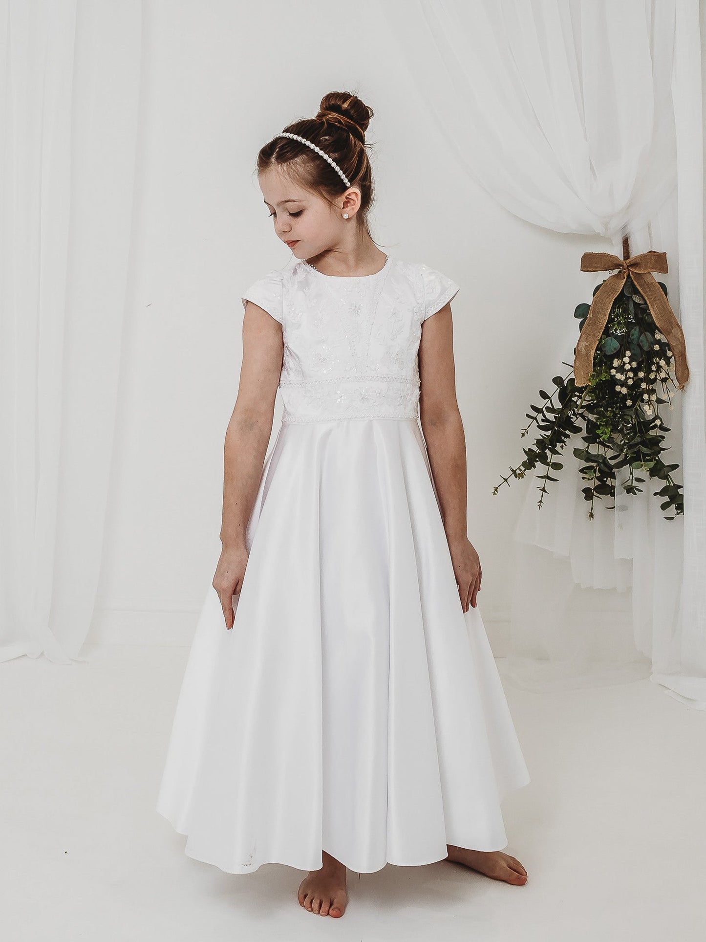 'Hyacinth' White Floral Embellished Communion Dress - Rose & Albert
