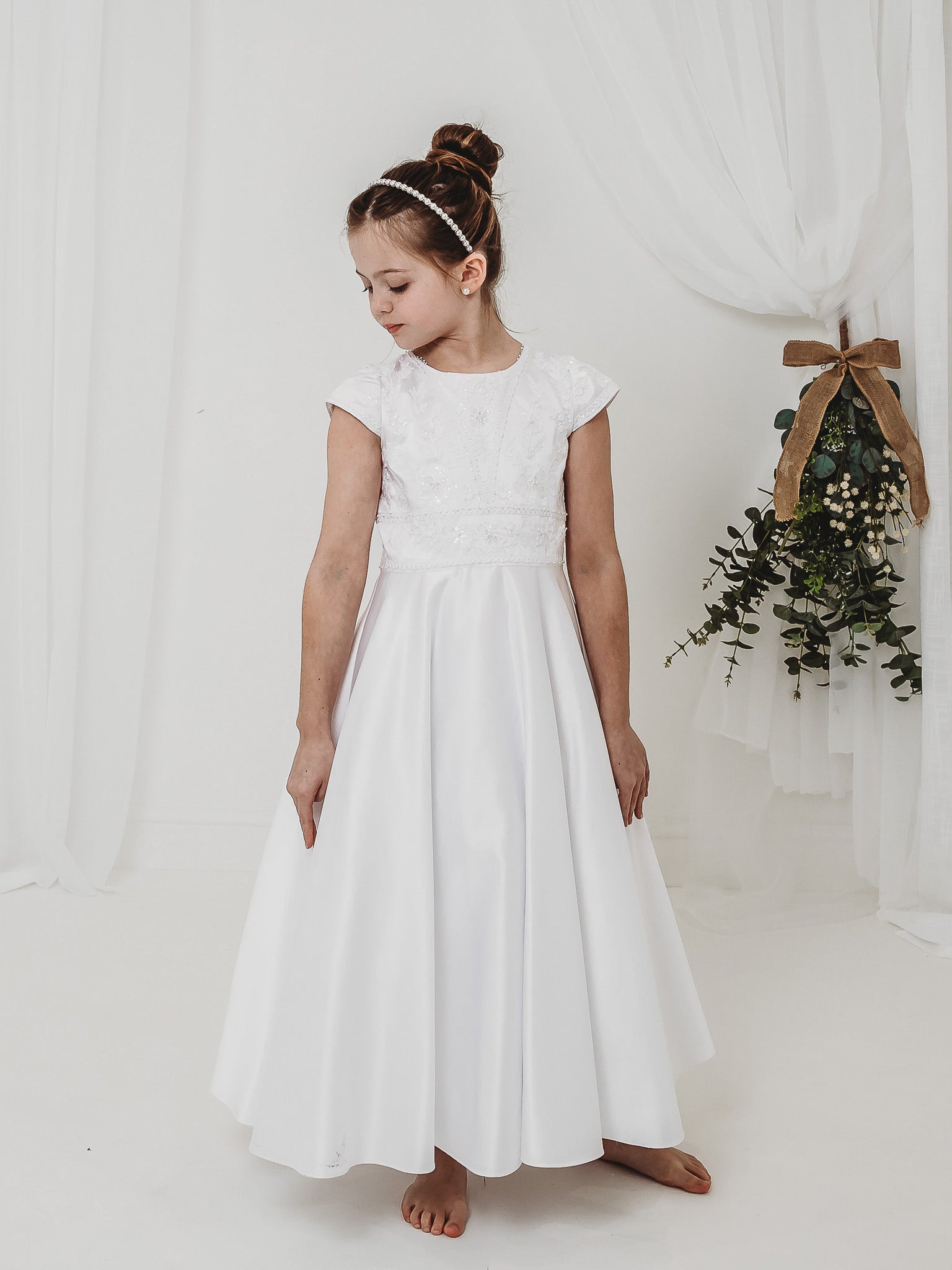 'Hyacinth' White Floral Embellished Communion Dress - Rose & Albert