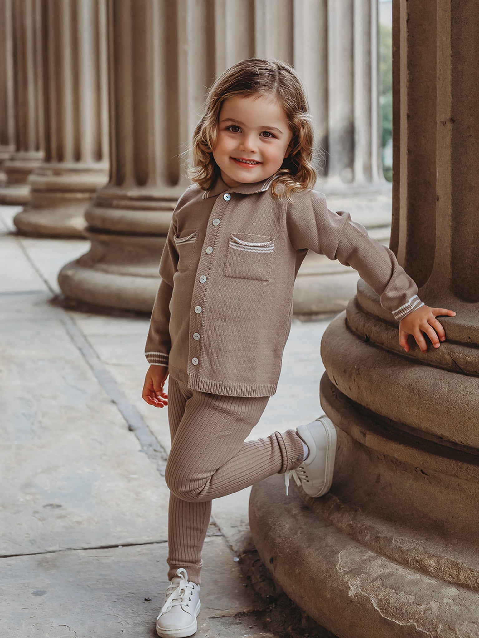 'Buttoned Up' Mocha knitted cardigan & legging set - Rose & Albert