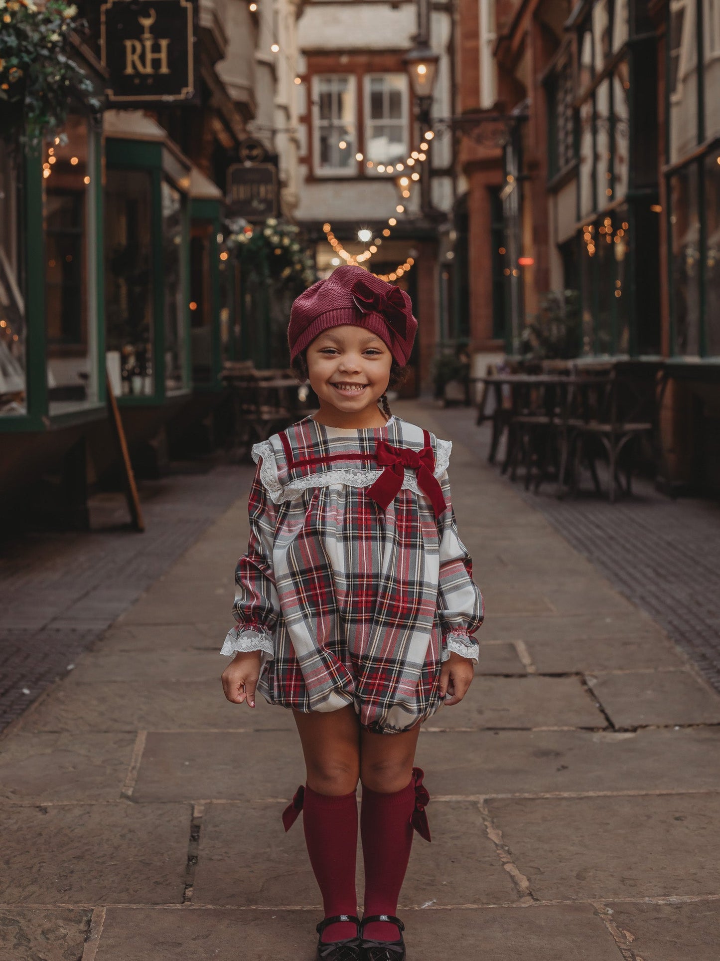 'Noelle' Tartan & burgundy romper - Rose & Albert
