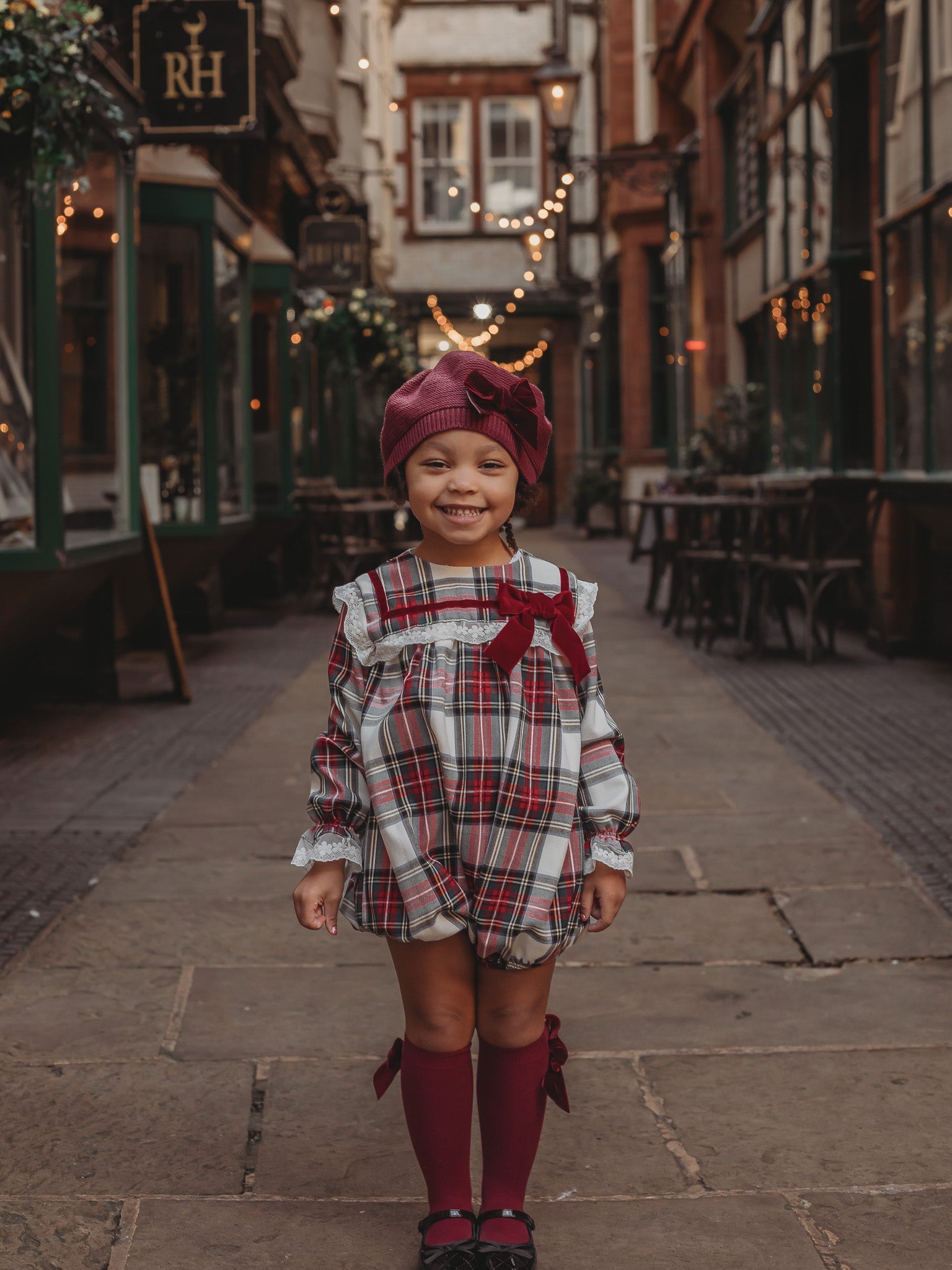 'Noelle' Tartan & burgundy romper - Rose & Albert