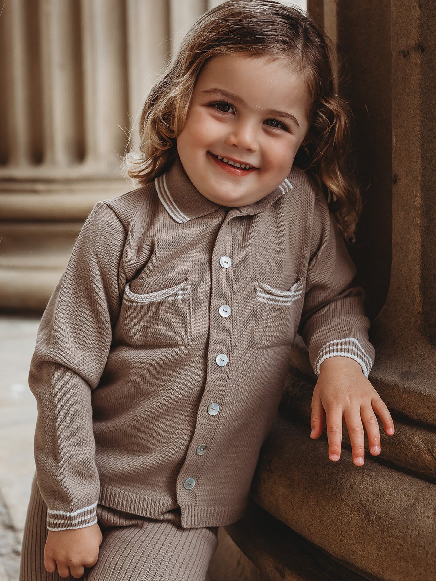 'Buttoned Up' Mocha knitted cardigan & legging set - Rose & Albert