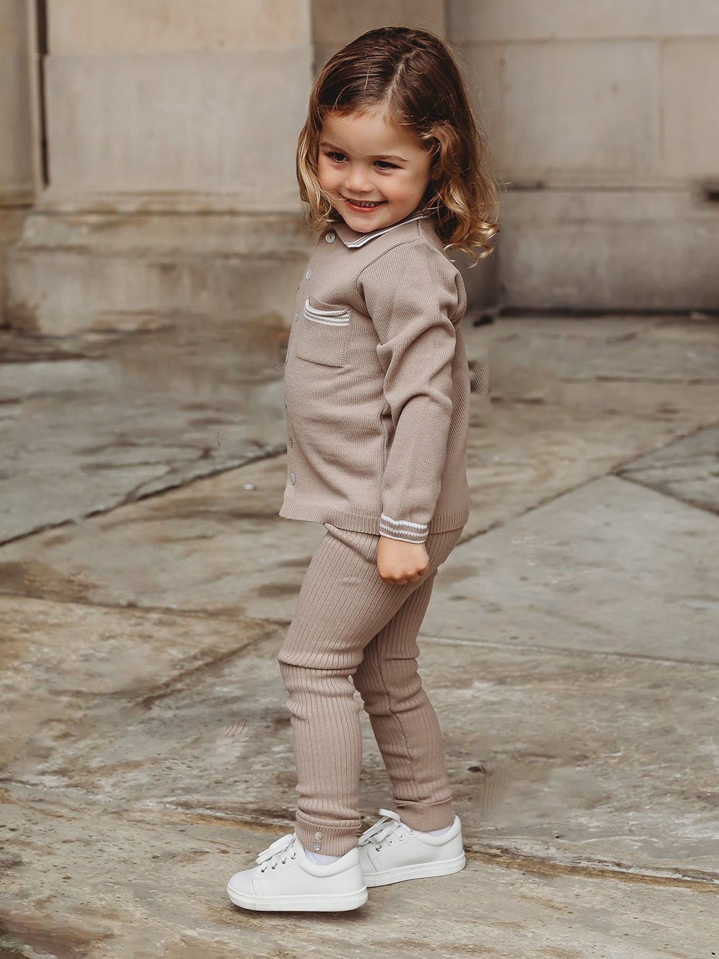 'Buttoned Up' Mocha knitted cardigan & legging set - Rose & Albert