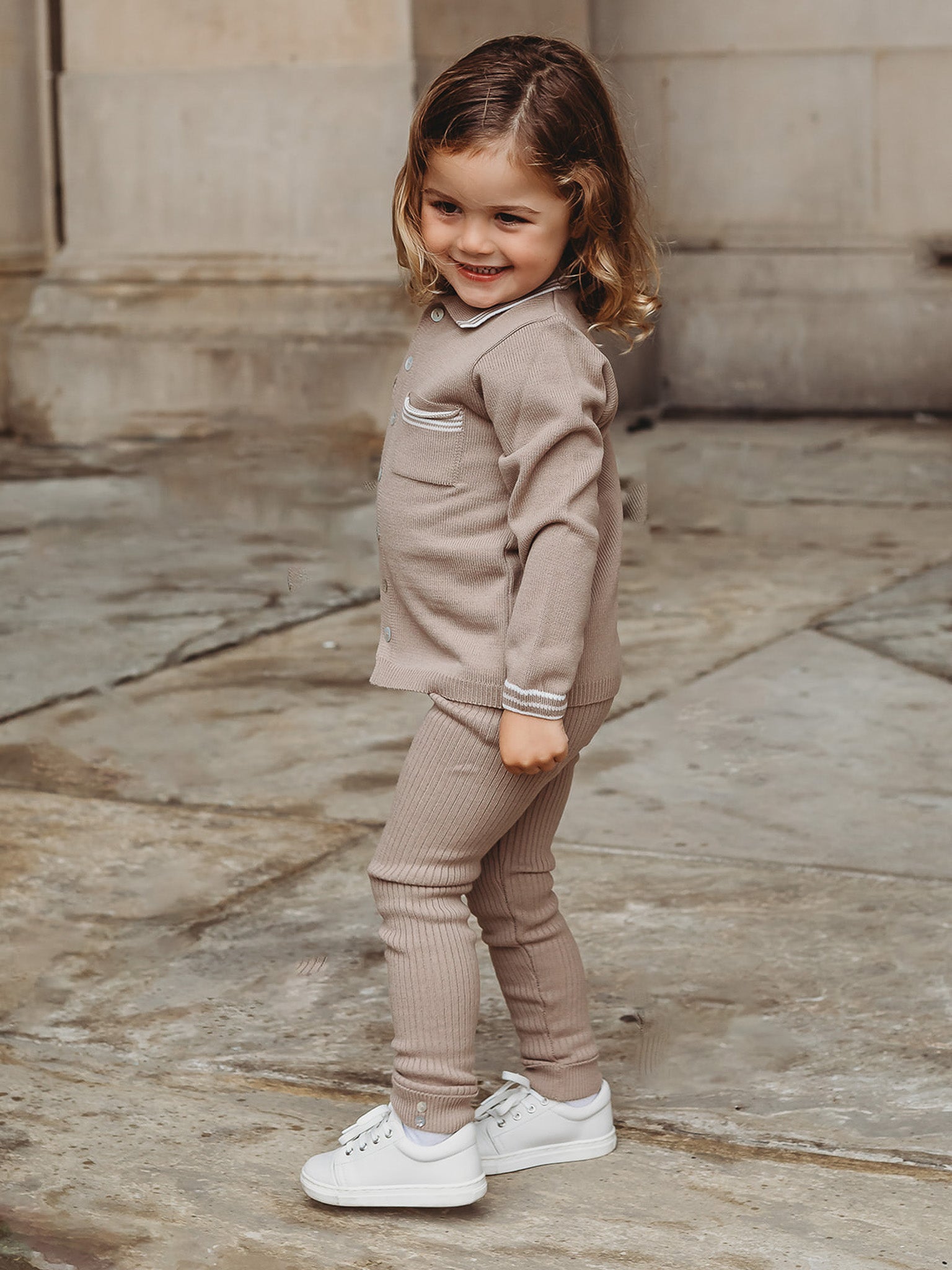 'Buttoned Up' Mocha knitted cardigan & legging set - Rose & Albert