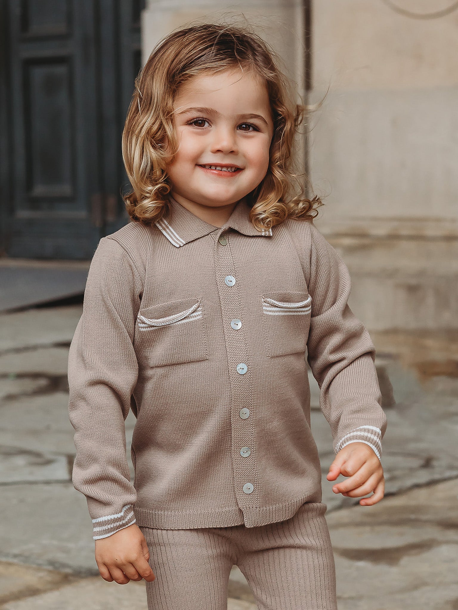 'Buttoned Up' Mocha knitted cardigan & legging set - Rose & Albert