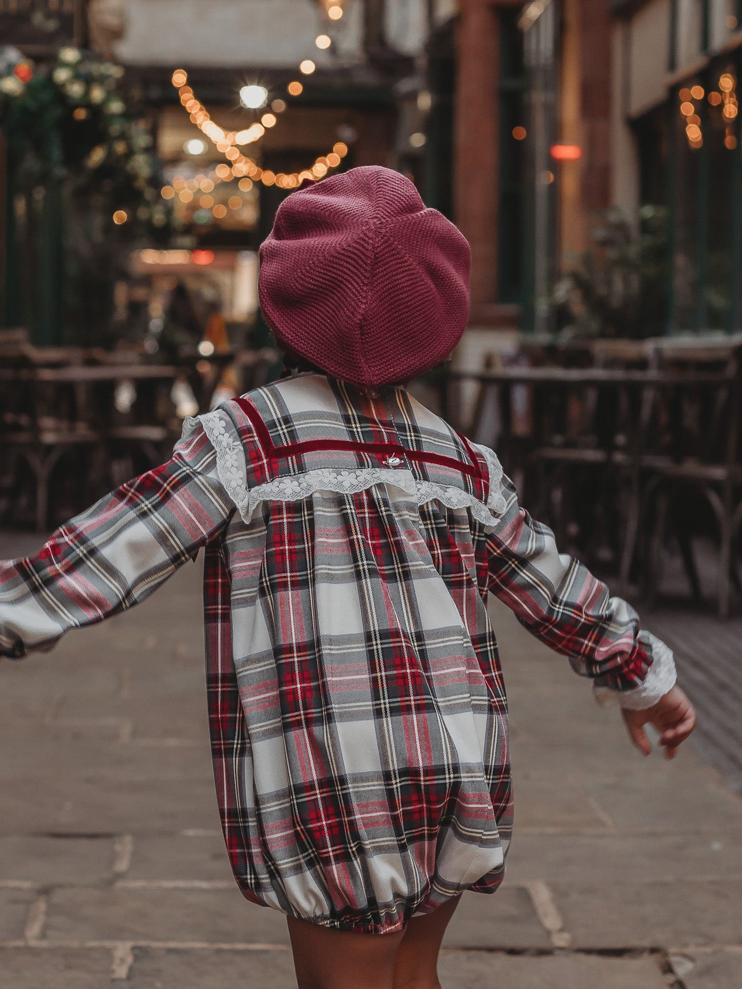 'Noelle' Tartan & burgundy romper - Rose & Albert