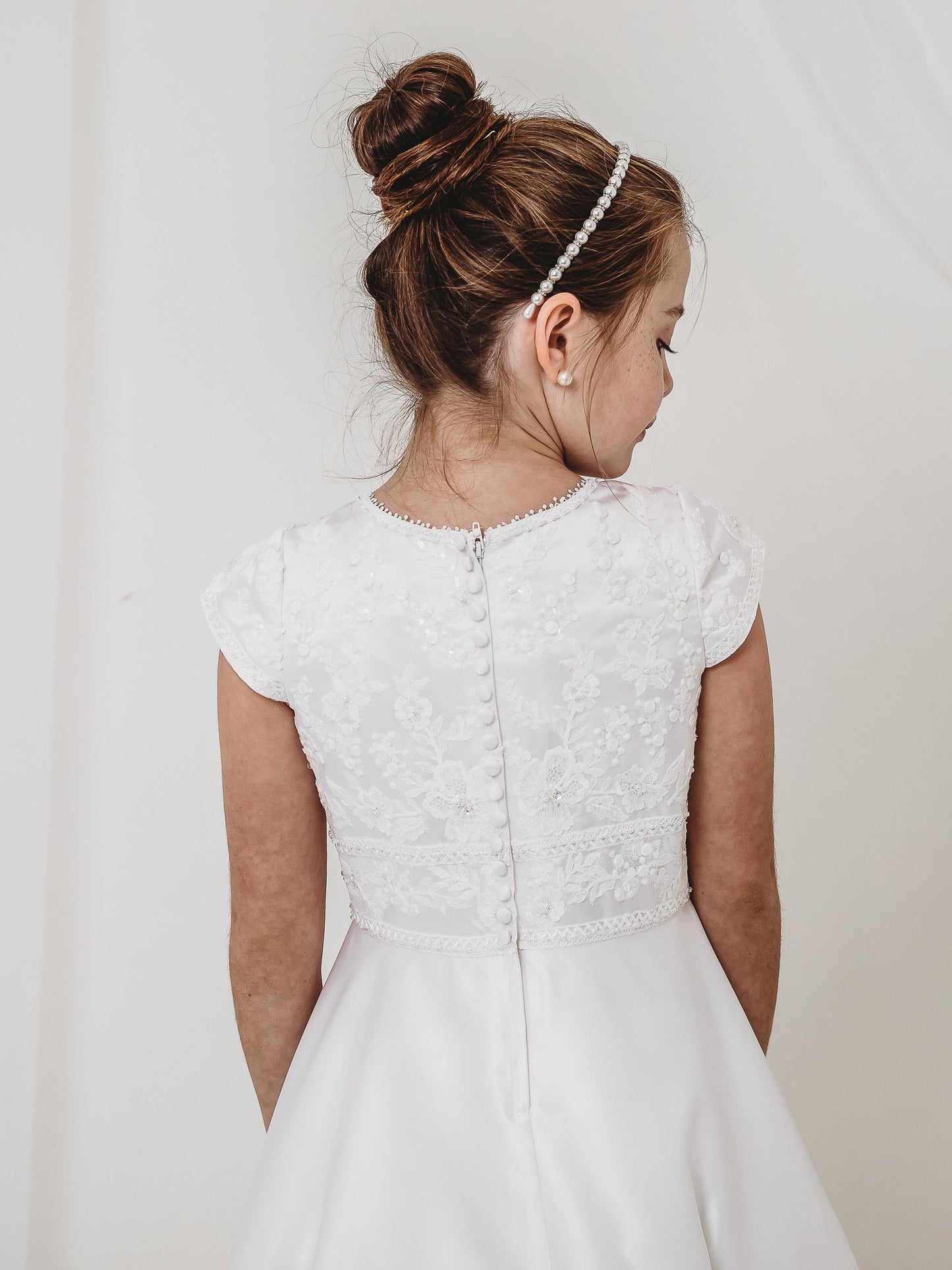 'Hyacinth' White Floral Embellished Communion Dress - Rose & Albert