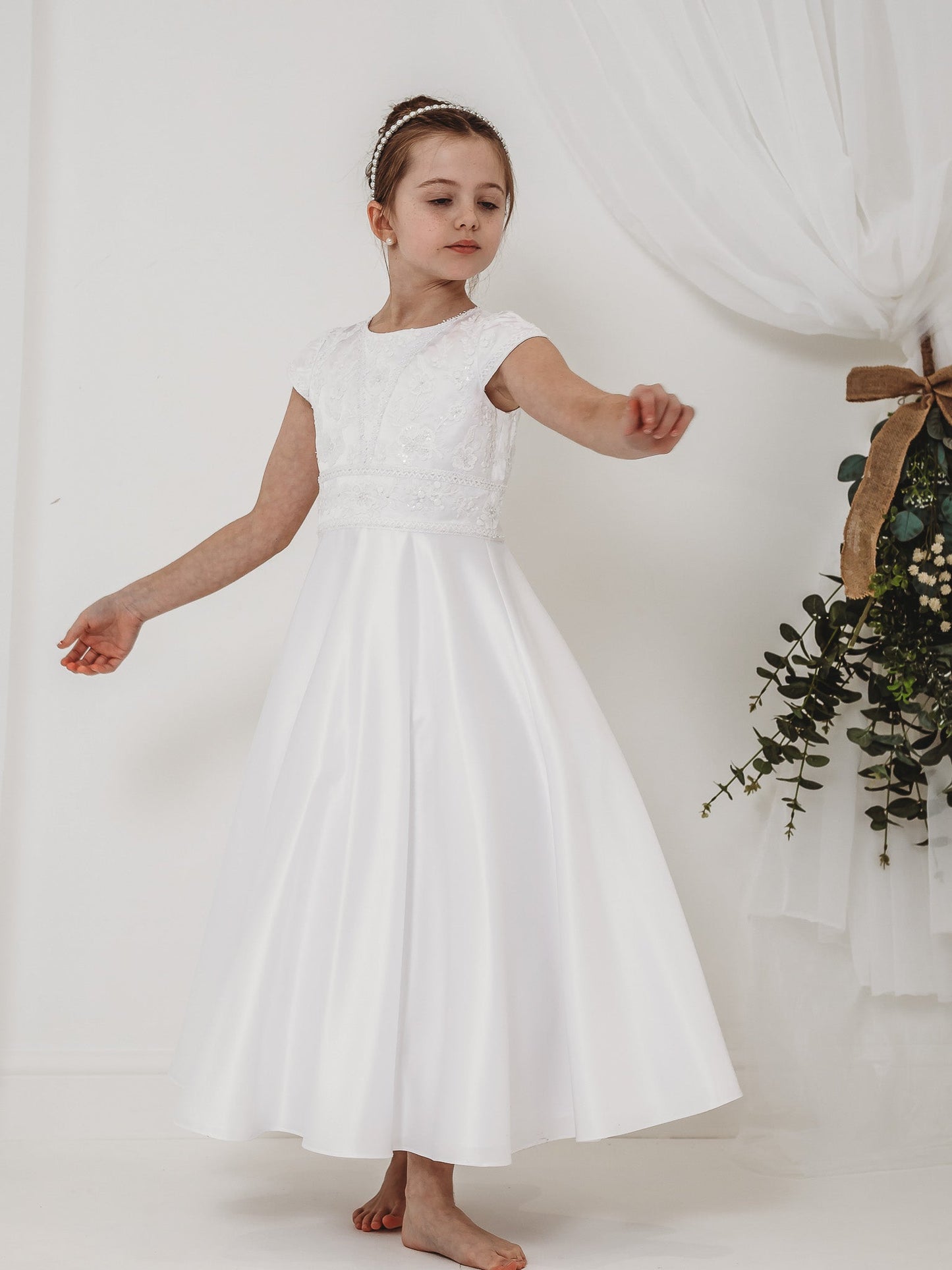 'Hyacinth' White Floral Embellished Communion Dress - Rose & Albert