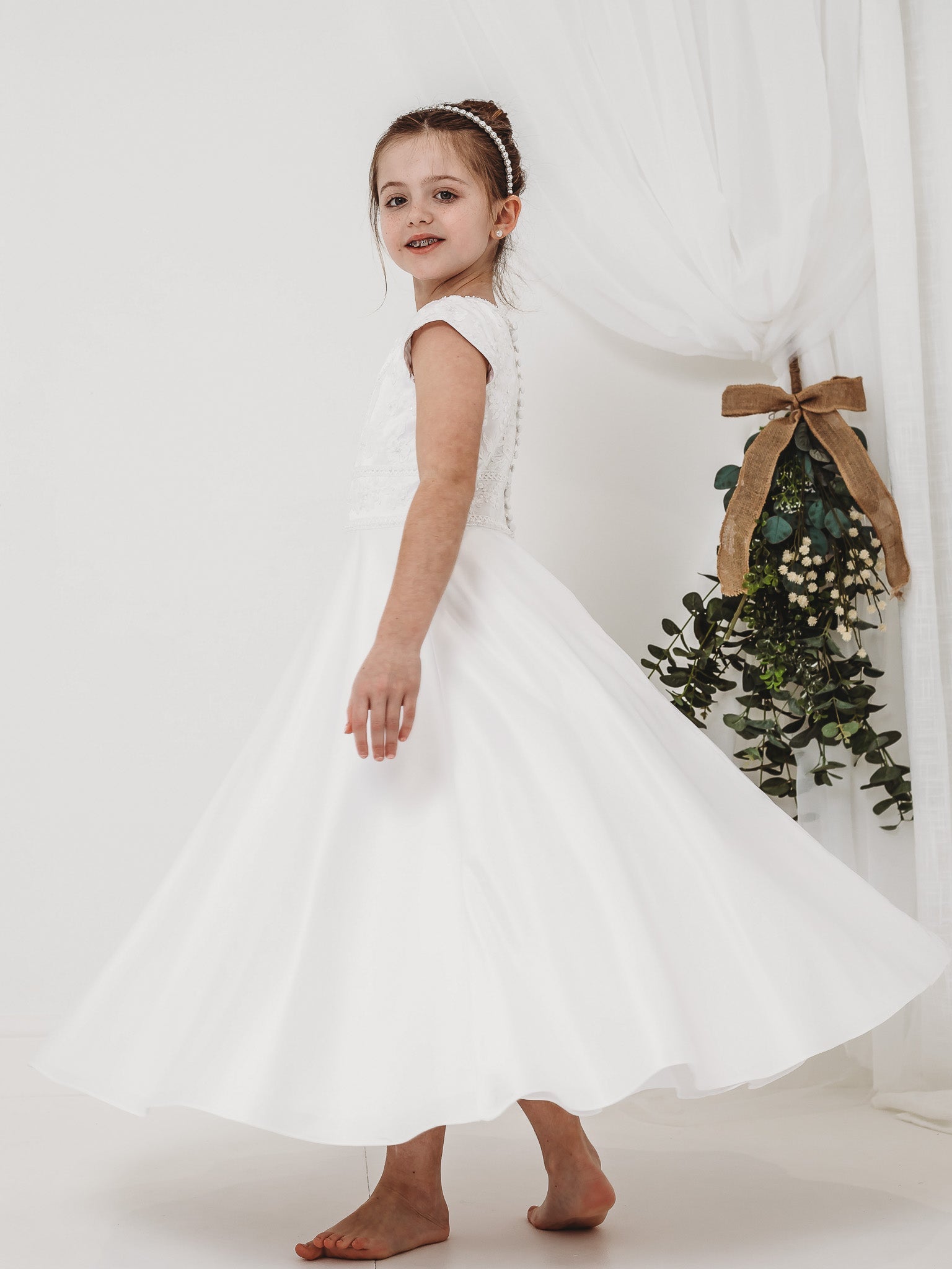 'Hyacinth' White Floral Embellished Communion Dress - Rose & Albert
