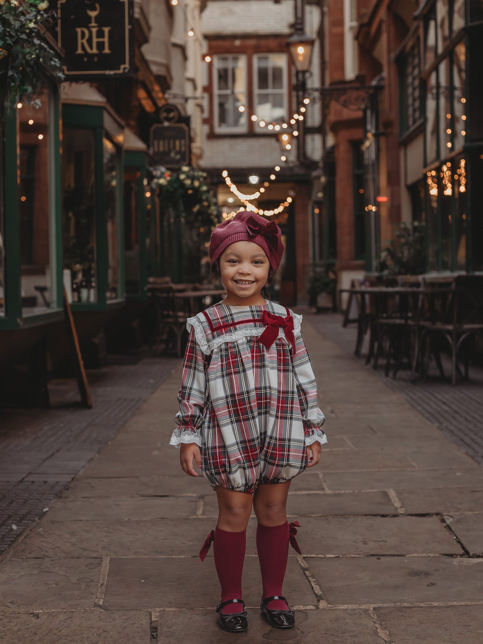 'Noelle' Tartan & burgundy romper - Rose & Albert