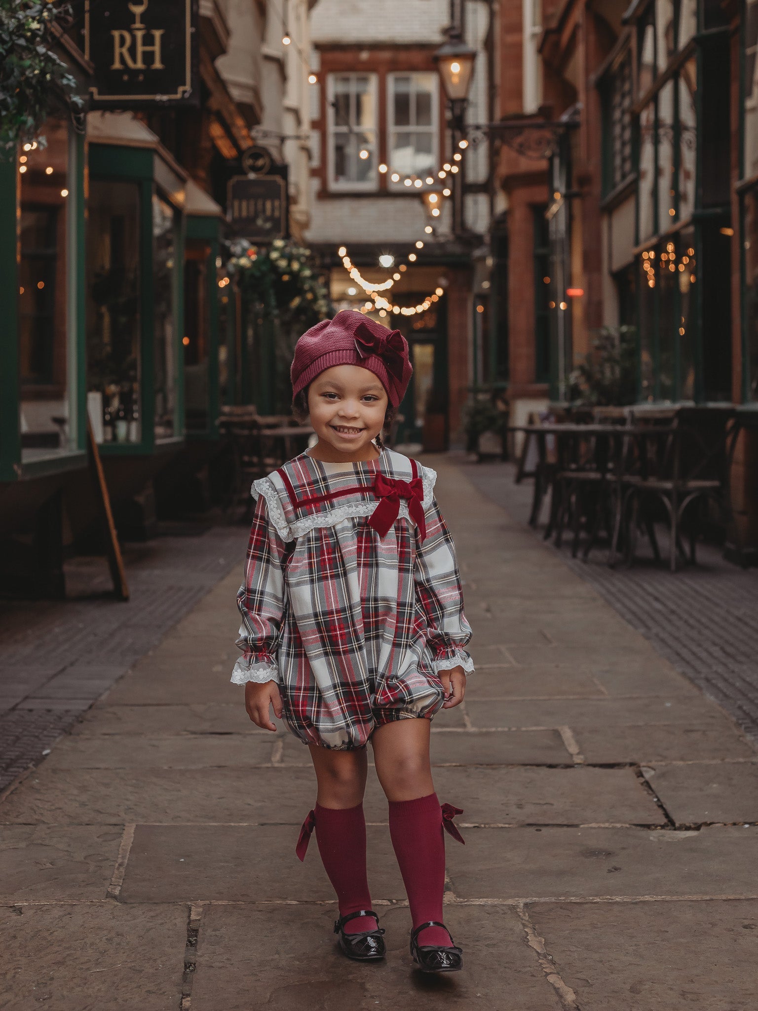 'Noelle' Tartan & burgundy romper - Rose & Albert