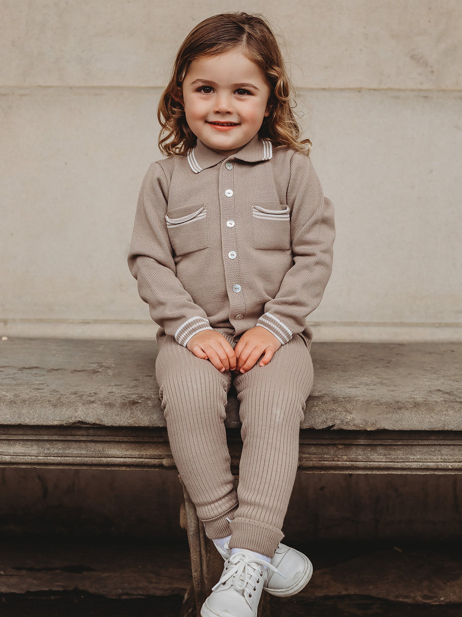 'Buttoned Up' Mocha knitted cardigan & legging set - Rose & Albert