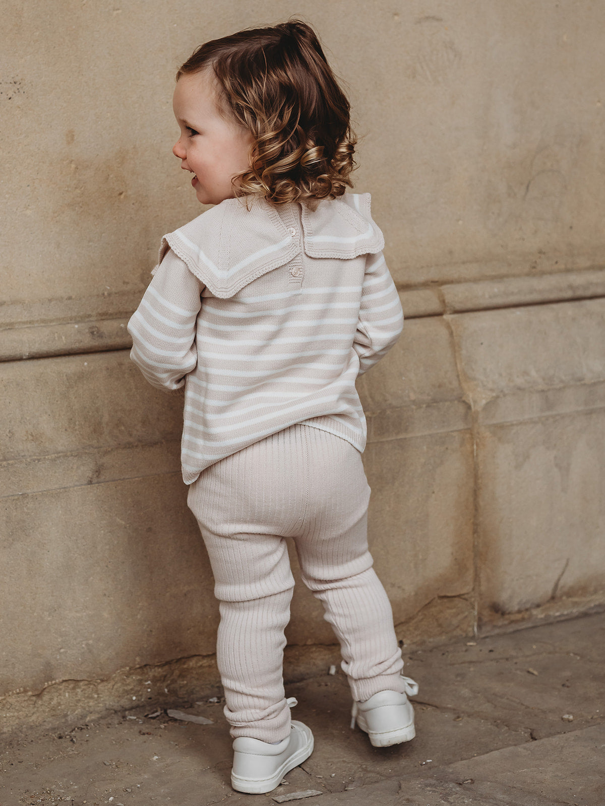 'Maxwell' Beige Stripe Sailor Collar knitted top & legging set - Rose & Albert